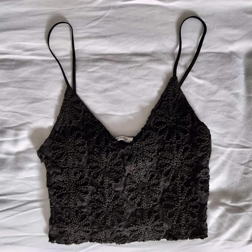 ZARA Black Embellished Crop Camisole Size S: Small, Black